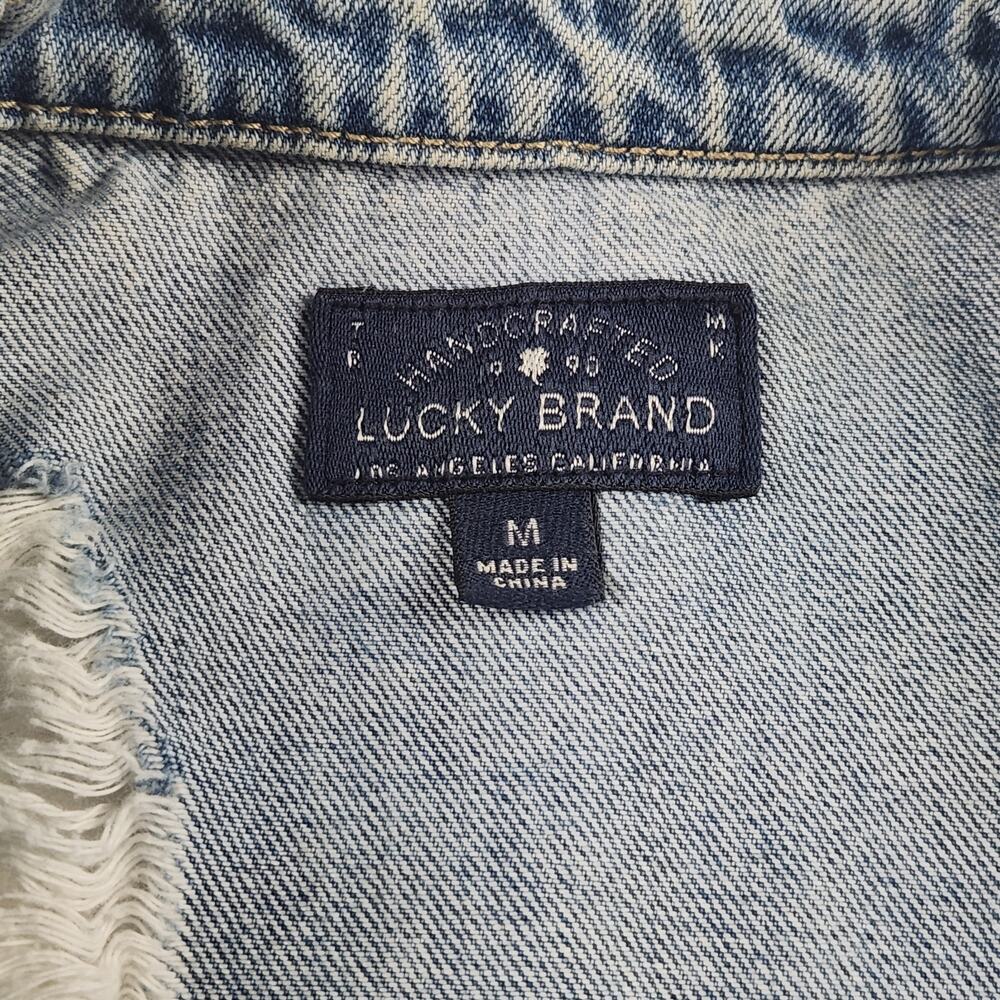 Lucky Brand Denim Trucker Jacket Women's M Blue Tomboy Distressed - Picture 2 of 6